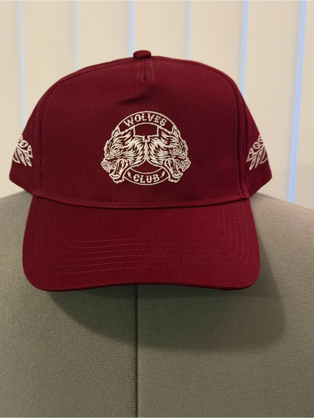 Crown Maroon Baseball Cap with White Wolves Club Embroidery